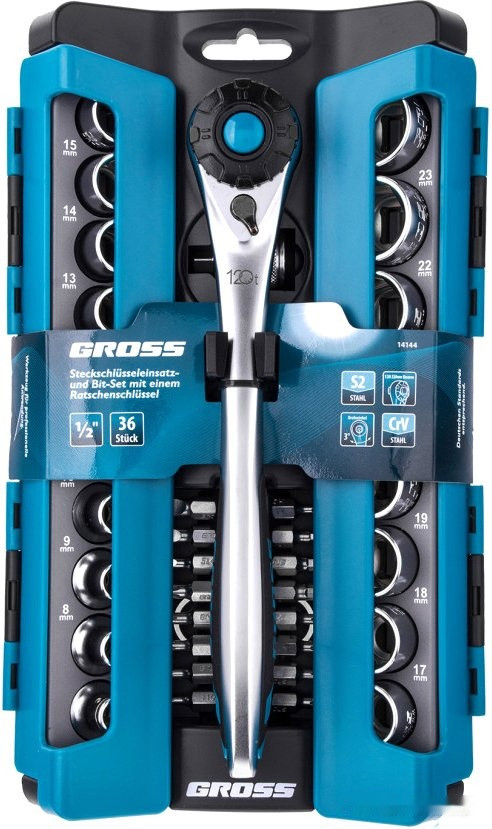 Набор трещотка с головками и битами Gross 14144 (36 предметов)