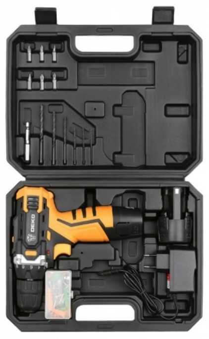 Дрель-шуруповерт Deko DKCD12FU-Li SET 63 063-4094 (с 2-мя АКБ, кейс, набор оснастки)