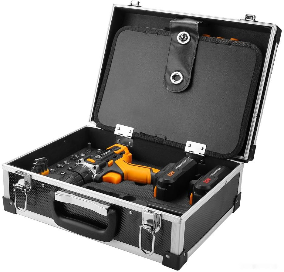 Дрель-шуруповерт Deko DKCD20FU-Li Prem SET 131 063-4137 (с 2-мя АКБ, кейс, оснастка)