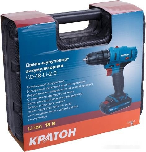 Дрель-шуруповерт Кратон CD-18-Li-2.0 31101057 (с 2-мя АКБ 2 Ач, кейс, оснастка)
