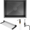 Кухонная мойка Roxen Uno 560210-54B-V графит/текстурная PVD покрытие (с ролл-матом и дозатором)