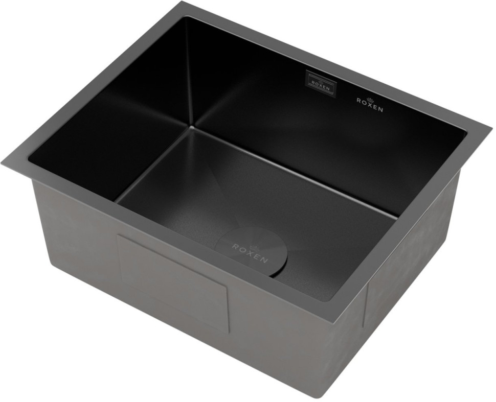 Кухонная мойка Roxen Uno 560210-54B-V графит/текстурная PVD покрытие (с ролл-матом и дозатором)