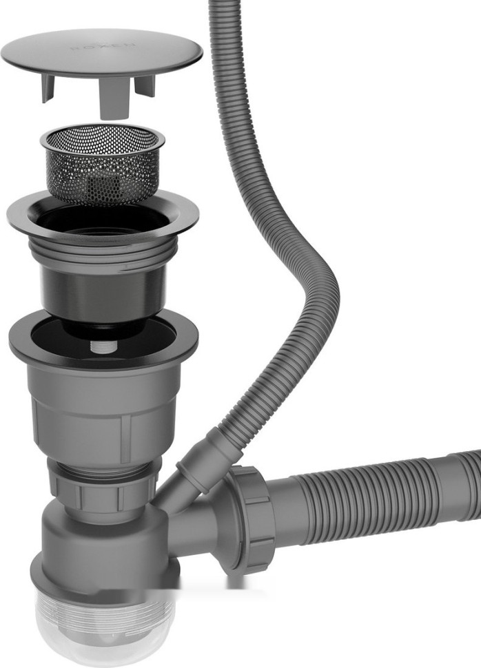 Кухонная мойка Roxen Uno 560210-54B-V графит/текстурная PVD покрытие (с ролл-матом и дозатором)