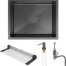 Кухонная мойка Roxen Uno 560210-54B-V графит/текстурная PVD покрытие (с ролл-матом и дозатором)
