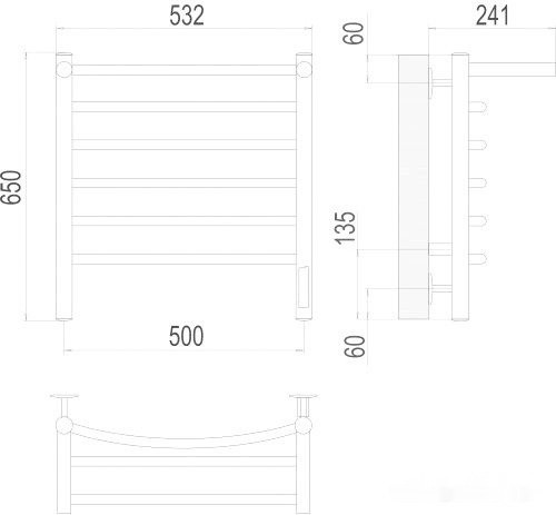 Полотенцесушитель Terminus Классик П6 500x650 с полкой бп электро (хром)