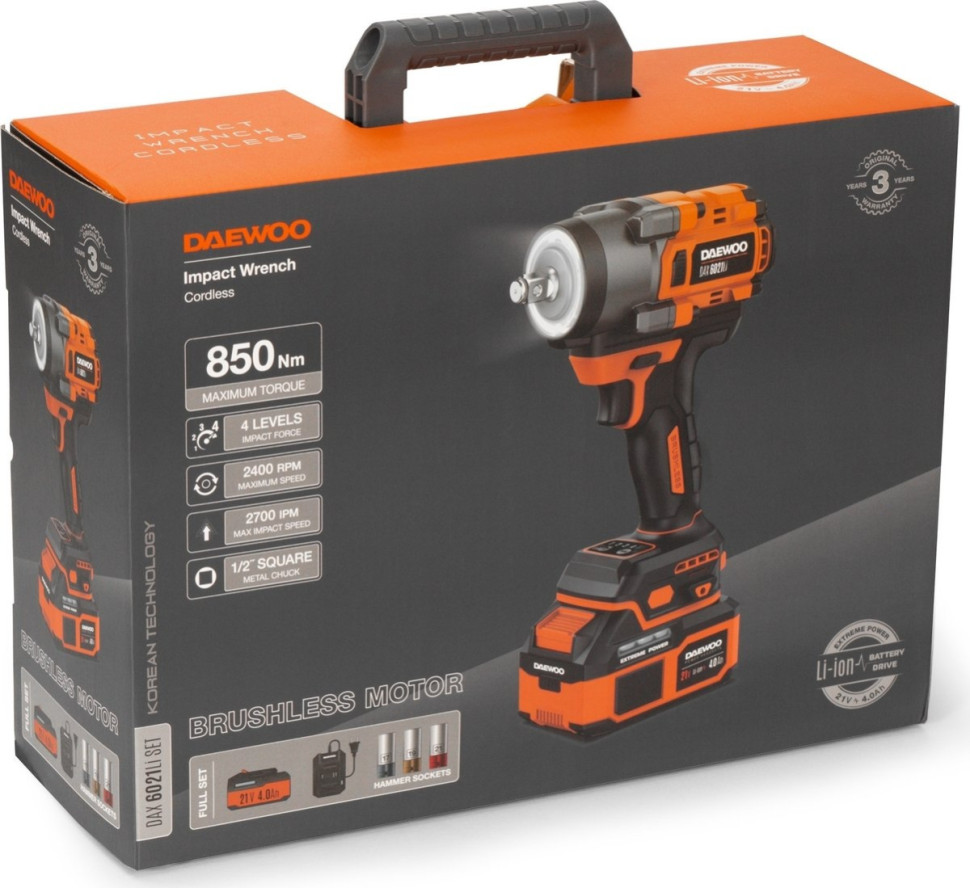 Гайковерт Daewoo Power DAX 6021Li Set (с 1-им АКБ, кейс)