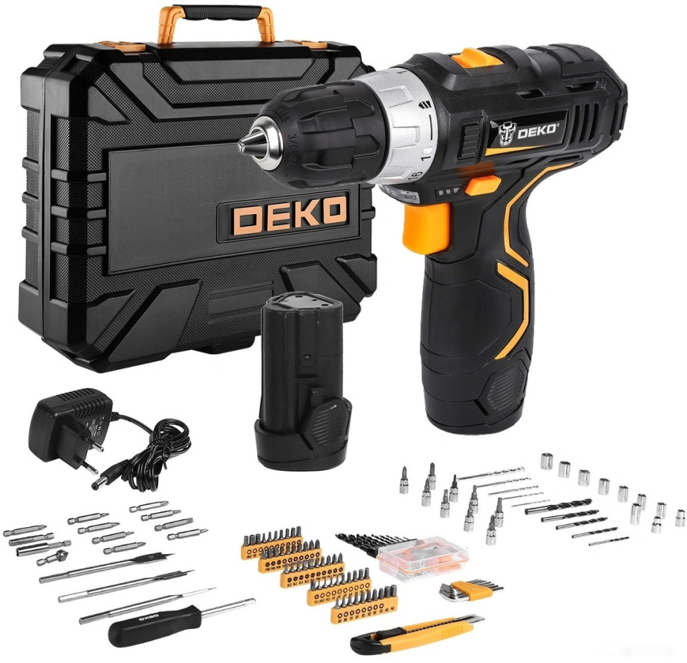 Дрель-шуруповерт Deko GCD12DU3 SET 195 063-4134 (с 2-мя АКБ, кейс, набор оснастки)