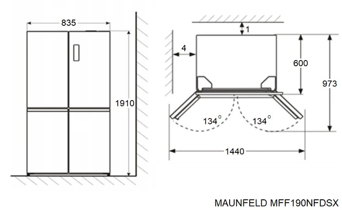 Четырёхдверный холодильник Maunfeld MFF190NFDBG
