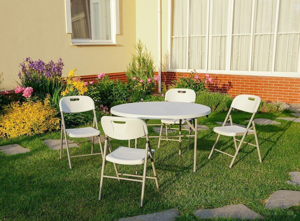 Обеденная группа Calviano Складной, круглый 122 см + 4 стула (белый)