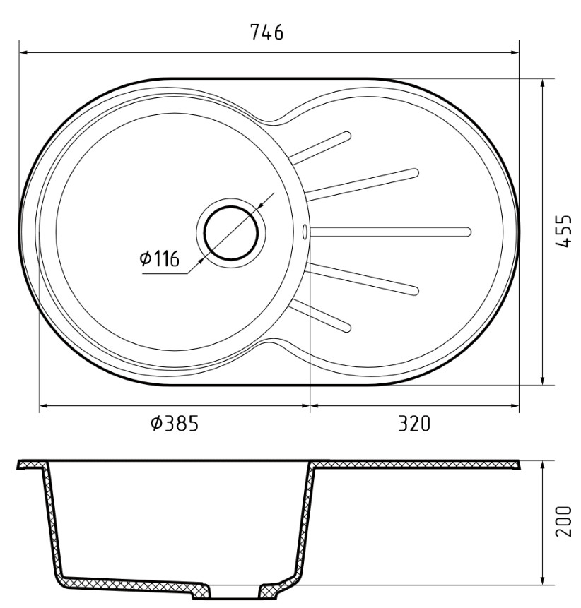 Кухонная мойка GranFest GF-R750L (серый)