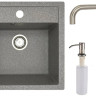 Кухонная мойка БелЭворс Rio + смеситель W4998-4 + дозатор L405-1 (серый/сатин)
