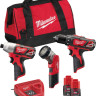 Milwaukee М12 ВPP3А-202B 4933441225 (шуруповерт, винтоверт, фонарь, 2 АКБ, сумка)