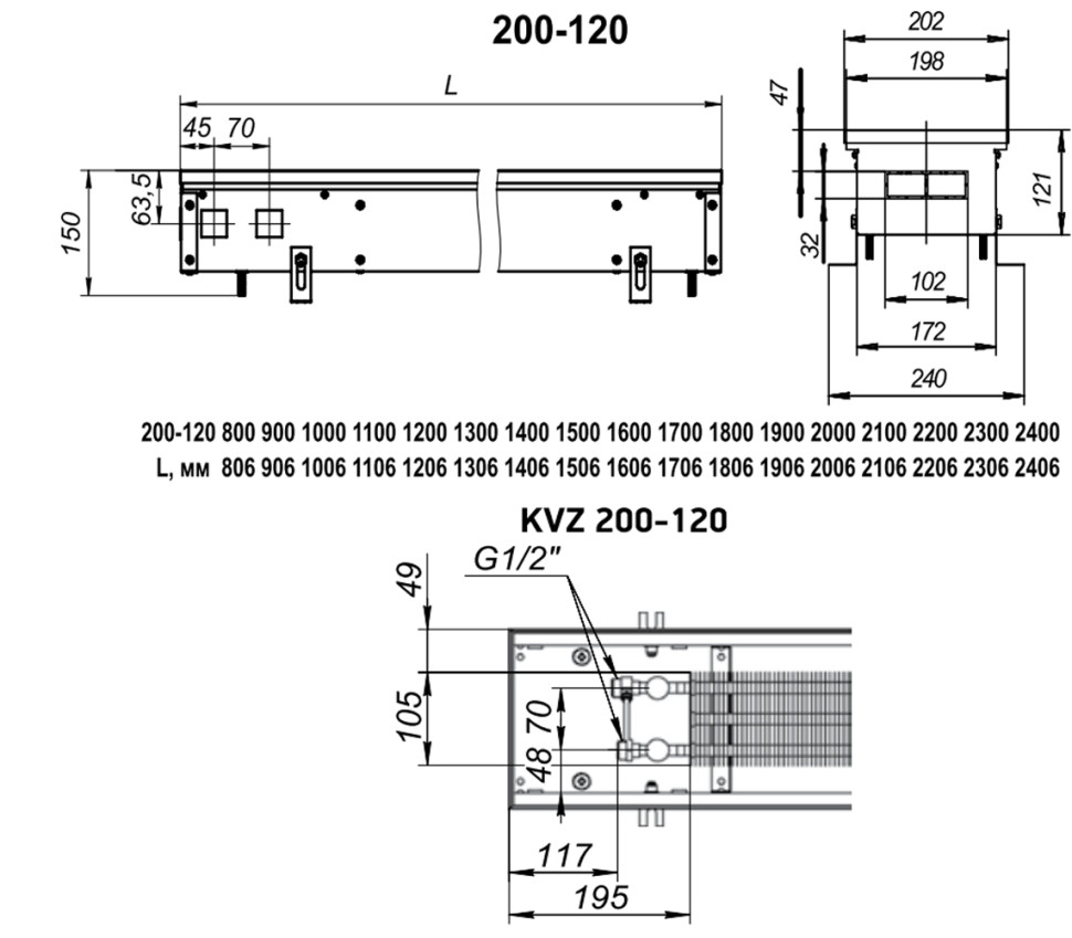 Радиатор Techno Usual KVZ 200-120-800