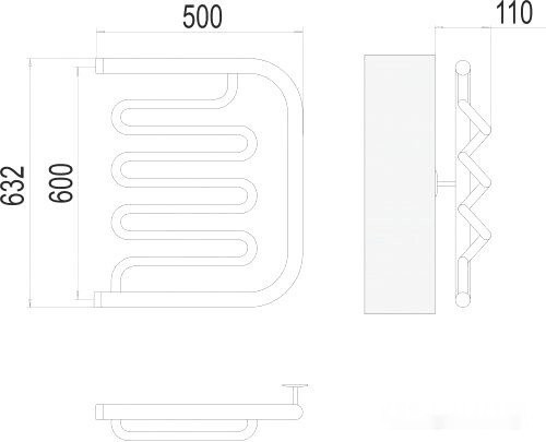 Полотенцесушитель Terminus Фокстрот-Лиана 1" 600x500 бп (хром)