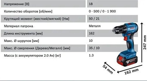 Дрель-шуруповерт Bosch GSR 185-LI Professional 06019K3080 (с 2-мя АКБ, кейс)