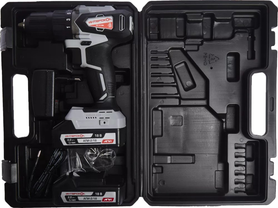 Дрель-шуруповерт Интерскол ДА-13/18ВК (с 2-мя АКБ 2 Ач, кейс)