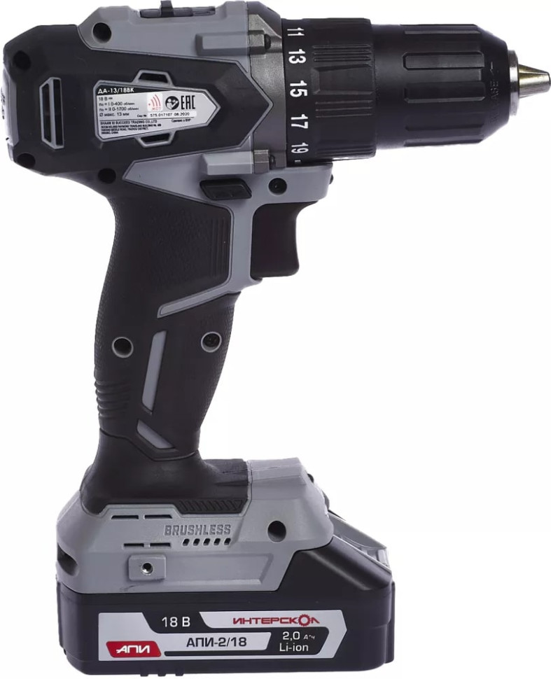 Дрель-шуруповерт Интерскол ДА-13/18ВК (с 2-мя АКБ 2 Ач, кейс)