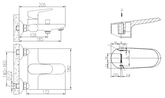 Смеситель Bravat Pure F6105161C-01 (PR1454)