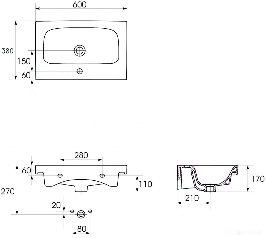 Умывальник Cersanit Moduo 60 Slim UM-MOD60SL/1