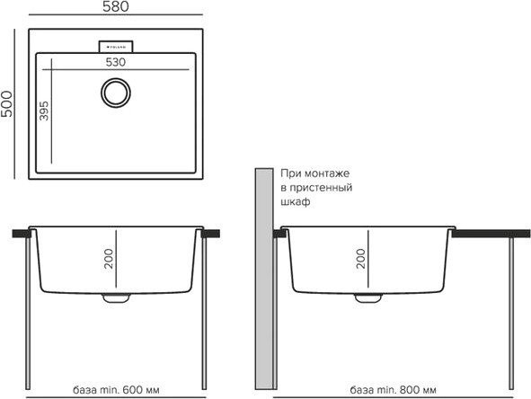 Кухонная мойка Polygran Tolero 580 (черный)