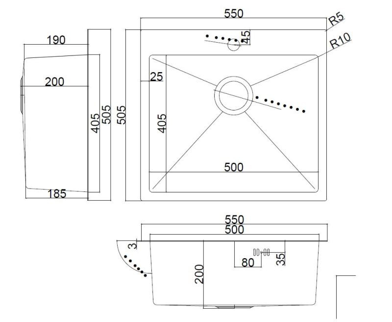 Кухонная мойка ARFEKA AF 550*505 Black PVD Nano