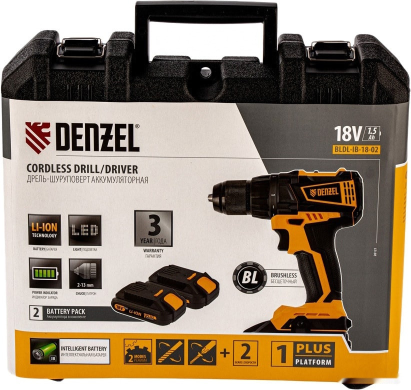 Дрель-шуруповерт Denzel BLDL-IB-IB-18-02 (с 2-мя АКБ, кейс)