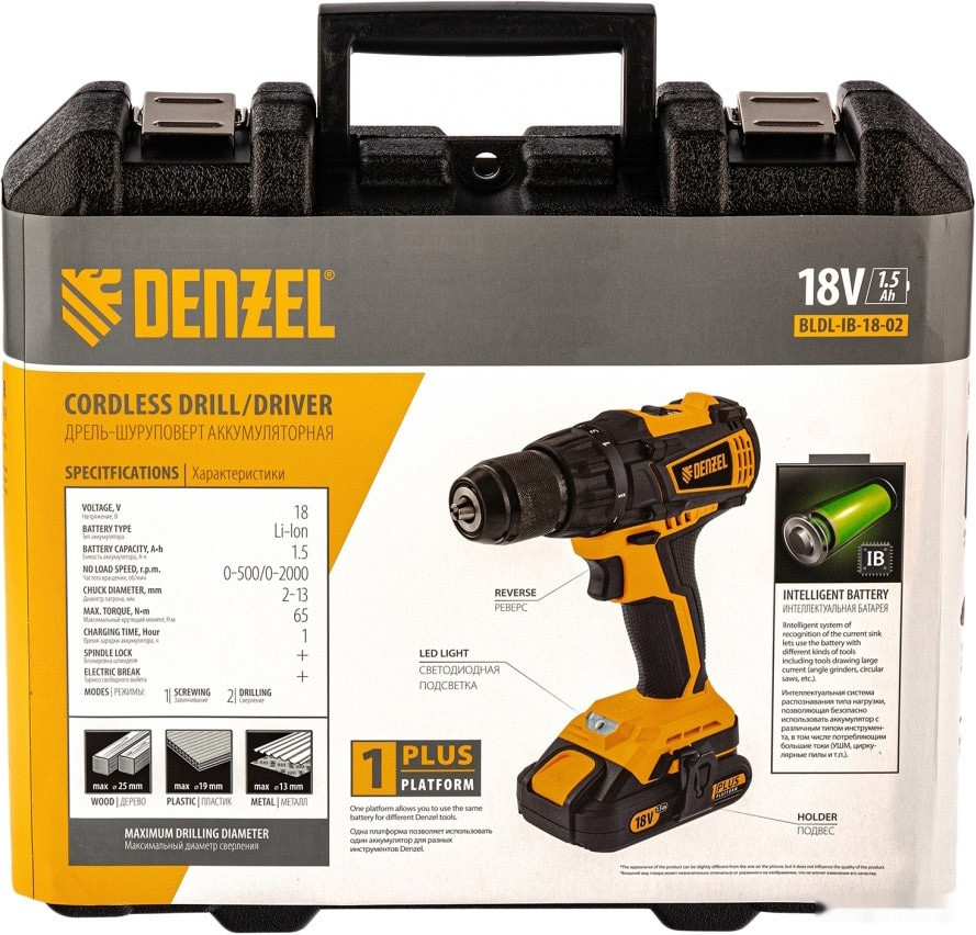Дрель-шуруповерт Denzel BLDL-IB-IB-18-02 (с 2-мя АКБ, кейс)