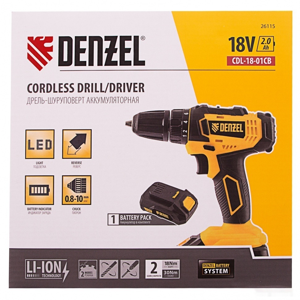 Дрель-шуруповерт Denzel CDL-18-01CB (с 1-м АКБ)