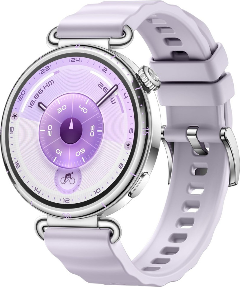 Умные часы Huawei Watch GT 6 41 мм (серебристый, с сиреневым силиконовым ремешком, международная версия)