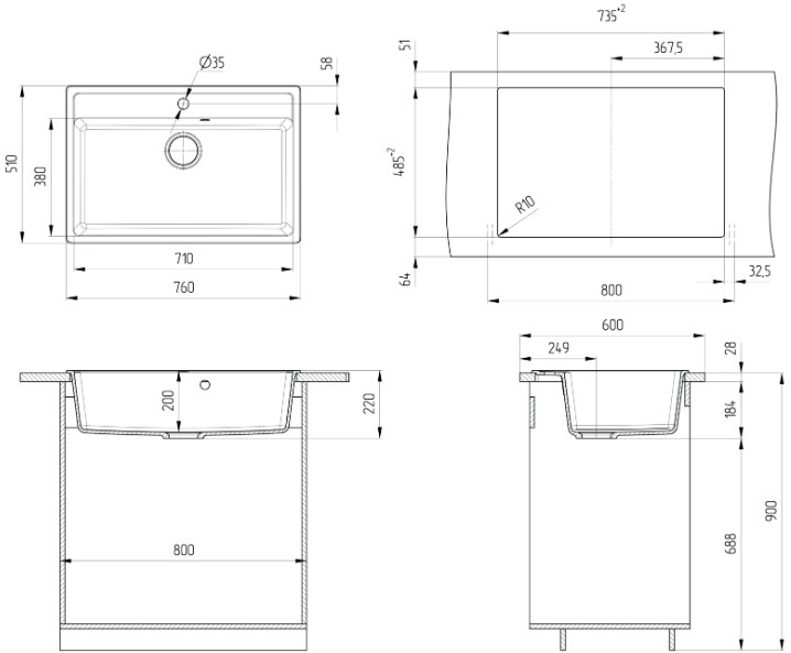 Кухонная мойка Ulgran U-600 (308 черный)