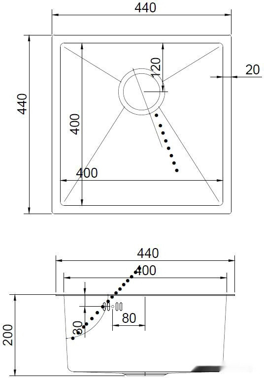 Кухонная мойка ARFEKA AF 440*440 Black PVD Nano