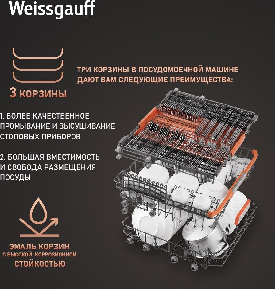 Посудомоечная машина Weissgauff BDW 6037 Inverter AutoOpen Infolight