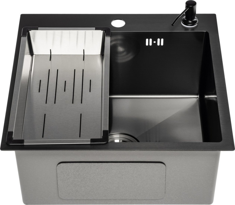 Кухонная мойка Saniteco 5050 PVD (с сифоном, дозатором и коландером)
