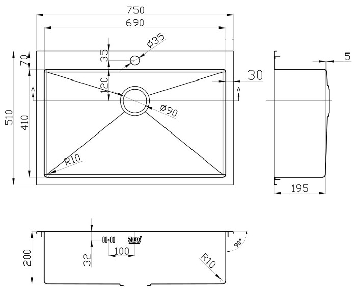 Кухонная мойка Zorg PVD SZR-7551 BRONZE