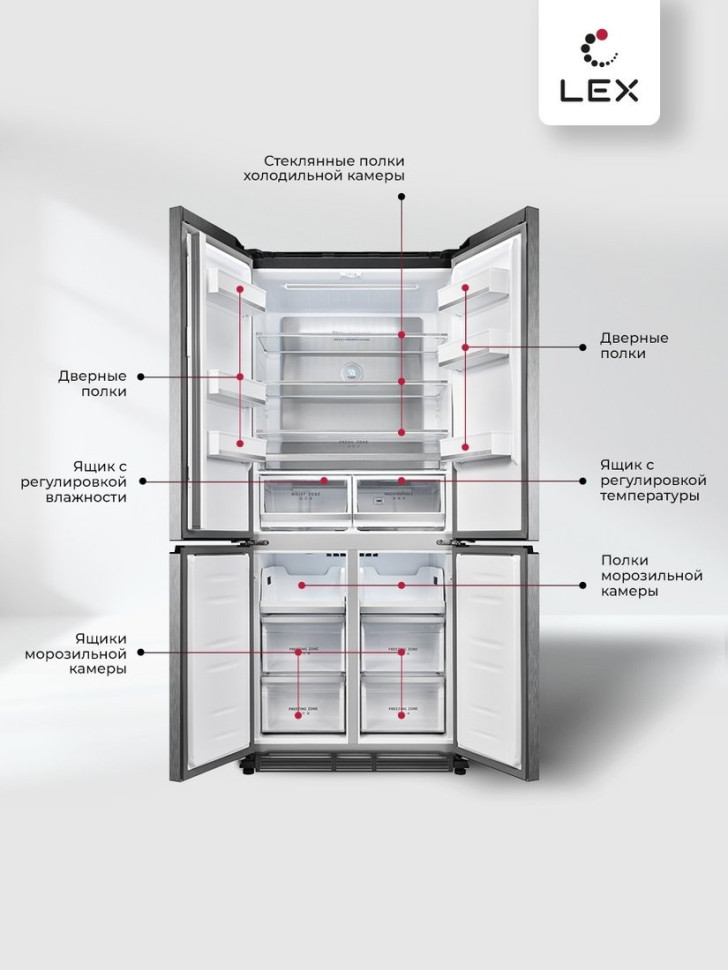 Четырёхдверный холодильник LEX LCD485STGIDBI