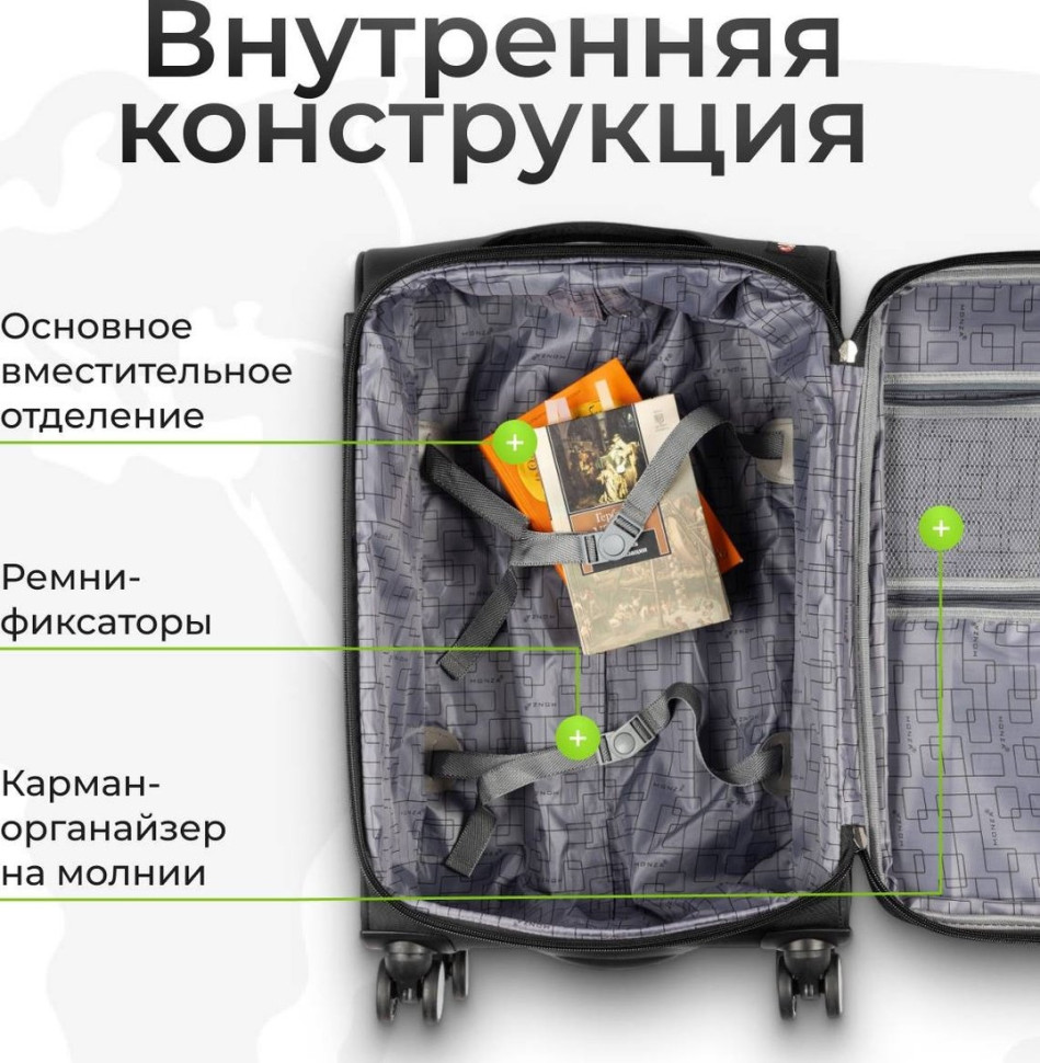 Чемодан Monza 8038# (M, черный)