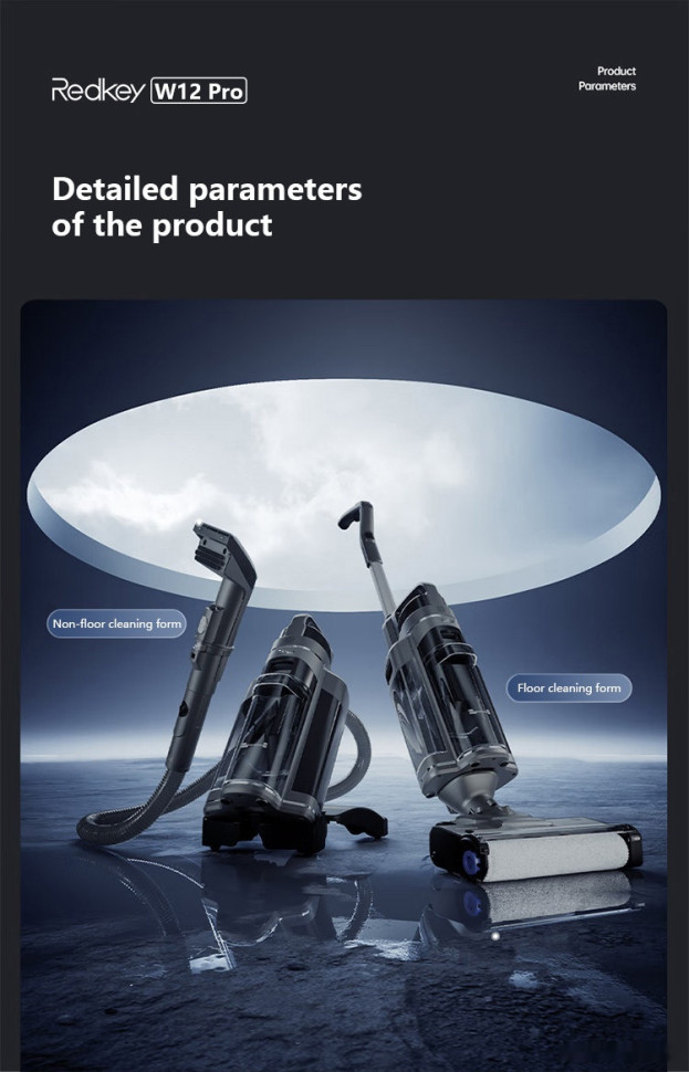 Вертикальный пылесос с влажной уборкой Redkey Cordless Wet Dry Vacuum Cleaner W12 Pro (серый)