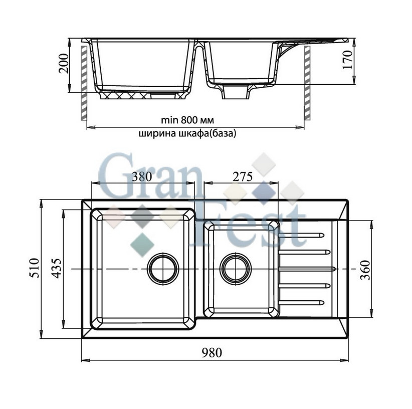 Кухонная мойка GranFest Practic GF-P980KL