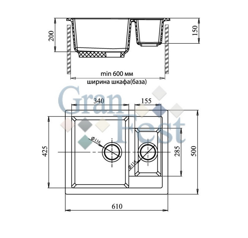 Кухонная мойка GranFest Quadro GF-Q610K