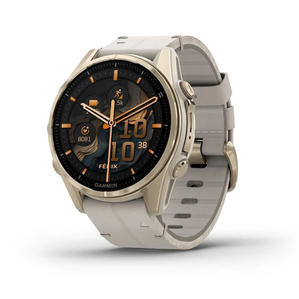 Умные часы Garmin Fenix 8 Sapphire 43мм (золотистый, дымчато-серый ремешок)
