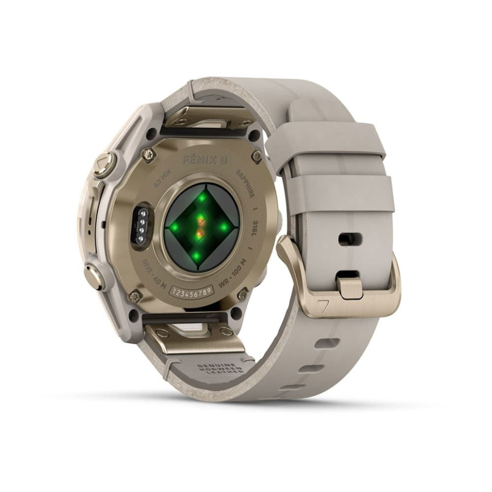 Умные часы Garmin Fenix 8 Sapphire 43мм (золотистый, дымчато-серый ремешок)
