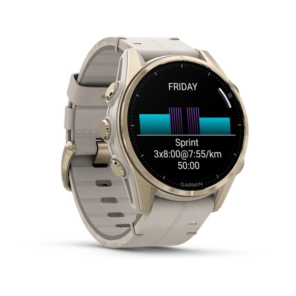 Умные часы Garmin Fenix 8 Sapphire 43мм (золотистый, дымчато-серый ремешок)