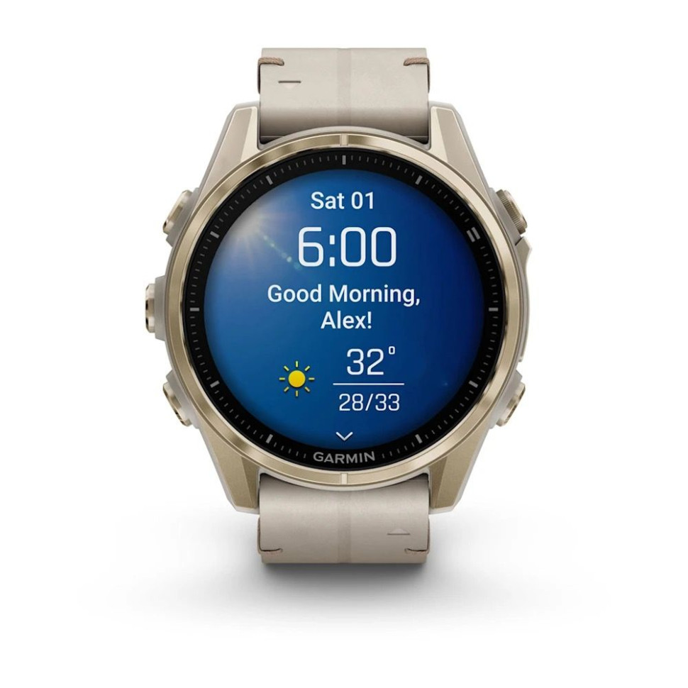 Умные часы Garmin Fenix 8 Sapphire 43мм (золотистый, дымчато-серый ремешок)