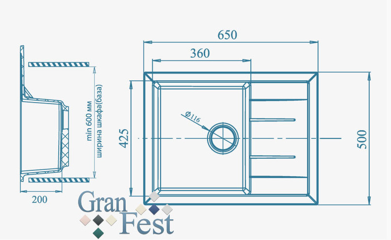 Кухонная мойка GranFest Quadro GF-Q650L