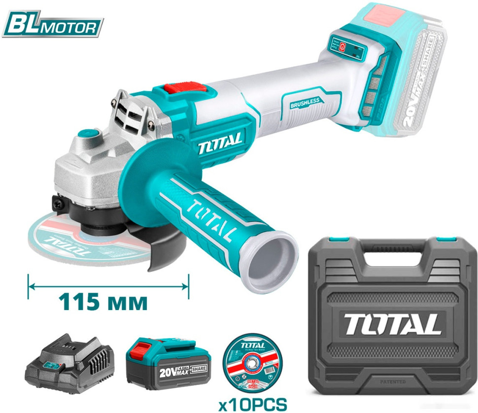 Угловая шлифмашина Total TAGLI2011587 (с 1-м АКБ, кейс)