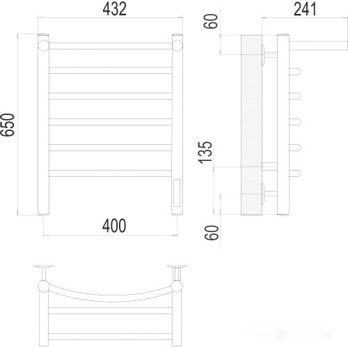 Полотенцесушитель Terminus Классик П6 400x650 с полкой нп электро (хром)