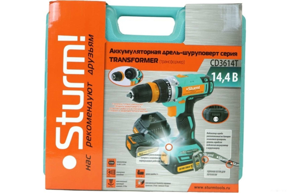 Дрель-шуруповерт Sturm CD3614T (с 2-мя АКБ, кейс)