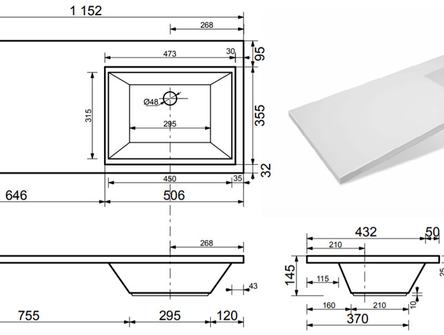 Умывальник Эстет Даллас 115, правая (белый)