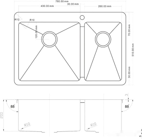 Кухонная мойка Zorg R-78-2-51-L