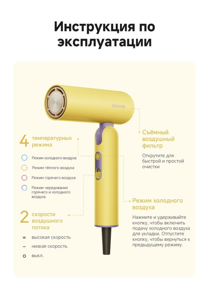 Фен Dreame Hair Dryer Pocket Cake Yellow AHD51 (желтый)